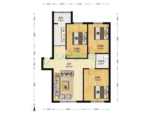 城建东陵居民生活园 3室1厅1卫 105平方