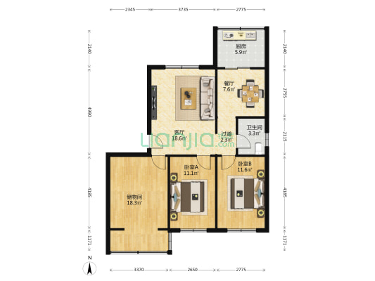 西航外招小区南区 2室2厅1卫 97平方
