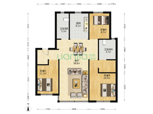 华润置地大江玖悦 3室1厅2卫 122平方