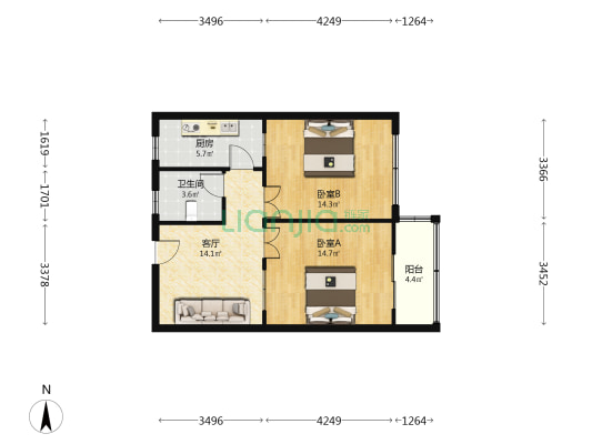 源长楼 2室1厅1卫 74平方