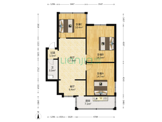 解放西路220号 3室2厅1卫 87平方