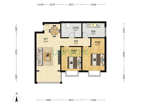溪锦苑 2室1厅1卫 93平方
