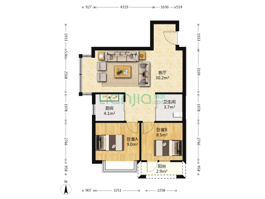 依云首府 2室1厅1卫 82平方