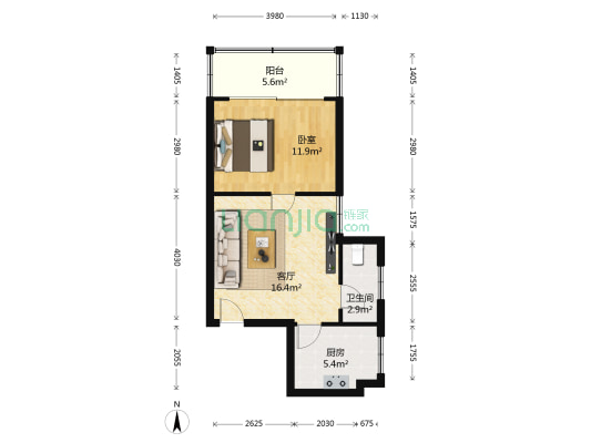 卓雅花园 1室1厅1卫 49平方