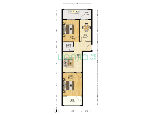 建设路13 2室2厅1卫 78平方