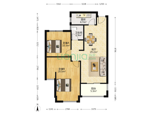 汉阳满庭春MOMA 2室1厅1卫 88平方