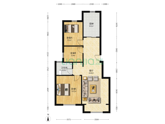 富友雅士居 3室1厅1卫 102平方