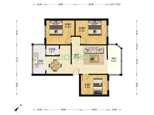 民安巷 3室1厅1卫 85平方