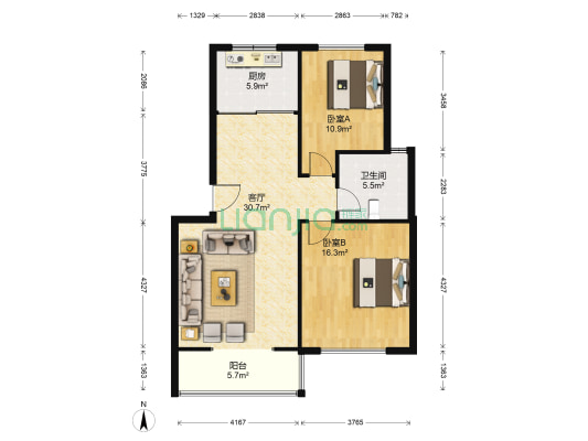 丽水花园 2室1厅1卫 92平方