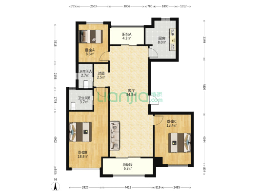 和成璟园 3室1厅2卫 126平方