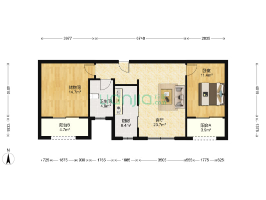 欧普理想城 1室1厅1卫 90平方