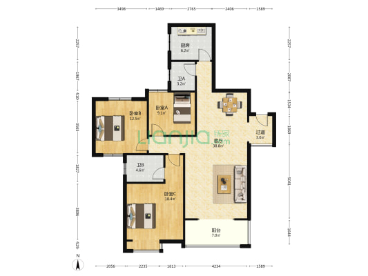 发展大厦 3室1厅2卫 127平方