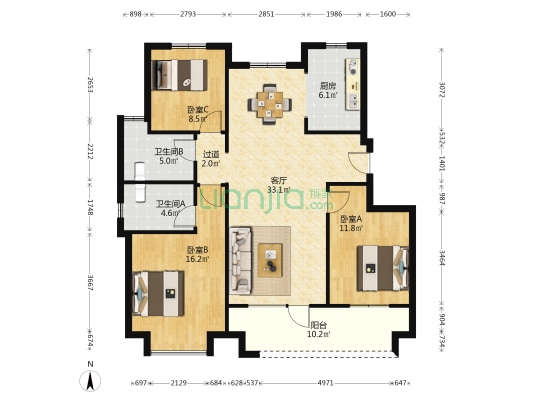 保利云禧一期 3室1厅2卫 126平方