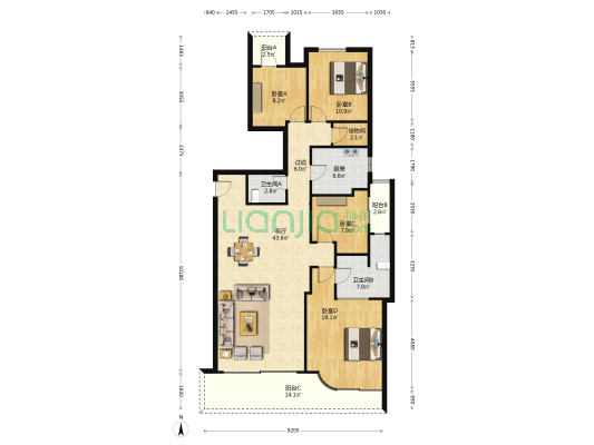 绿城深蓝广场 4室1厅2卫 182平方