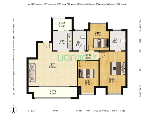 升伟云熙台 3室1厅2卫 118平方