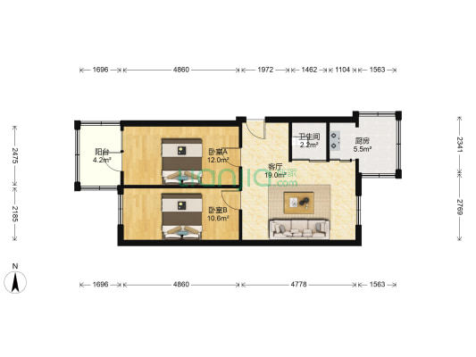 新江桥小区 2室1厅1卫 66平方