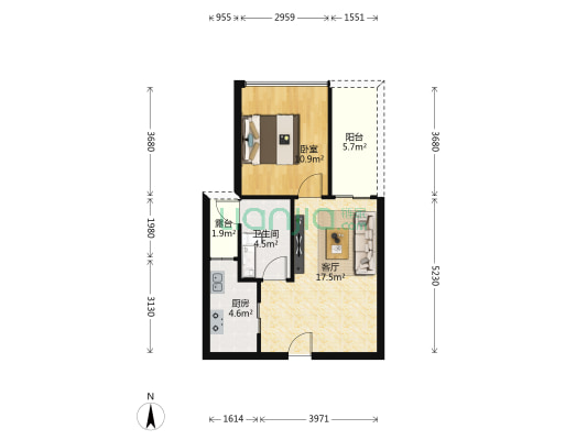鹿港溪山 1室1厅1卫 58平方