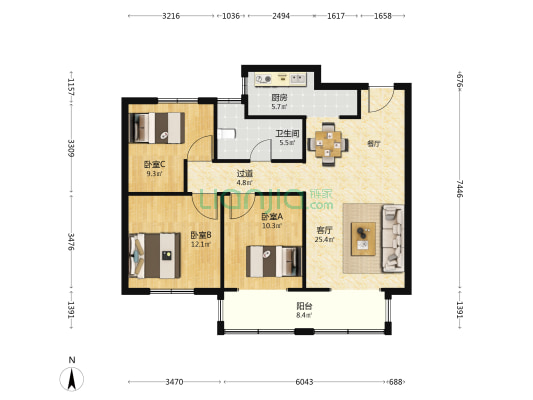 东城雅苑 3室1厅1卫 115平方