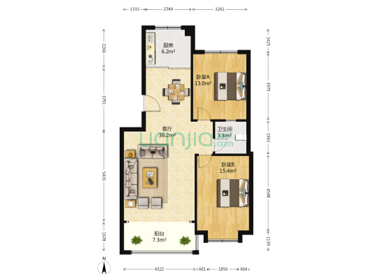 仁和梅苑 2室1厅1卫 93平方