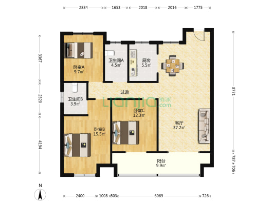 东台荣润麒麟府 3室1厅2卫 124平方