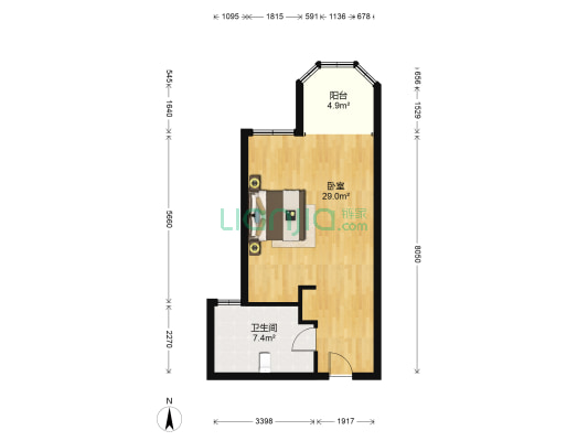 上京嘉园 1室0厅1卫 58平方