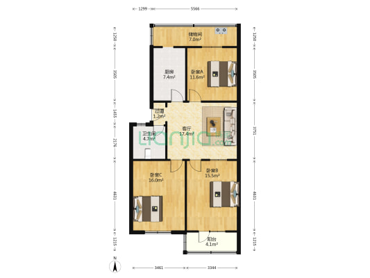和平里小区北区 3室1厅1卫 104平方