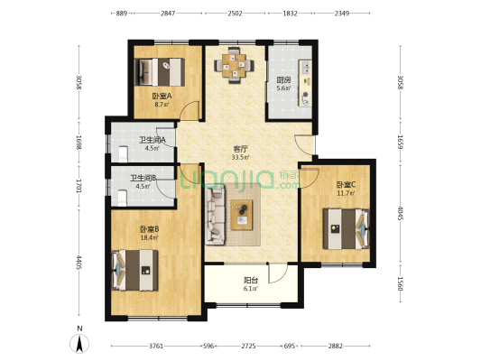 保利开投徕卡公园东区 3室1厅2卫 118平方