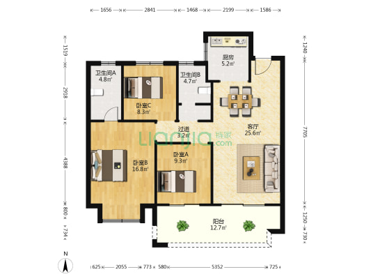 上锦花园 3室1厅2卫 115平方