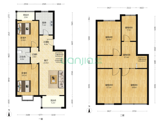 时代华庭 2室1厅1卫 96平方
