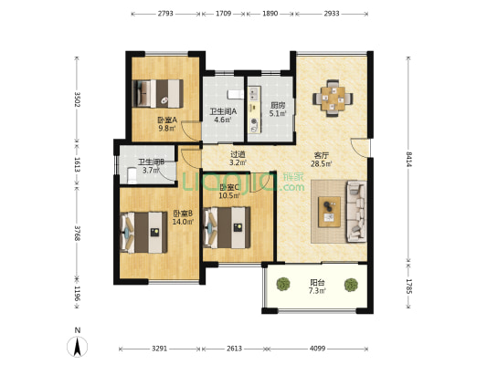 幸福誉品 3室1厅2卫 113平方