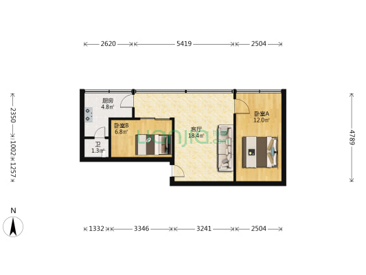 沙冲中路43号 2室1厅1卫 46平方