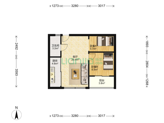 翠微苑 2室1厅1卫 64平方