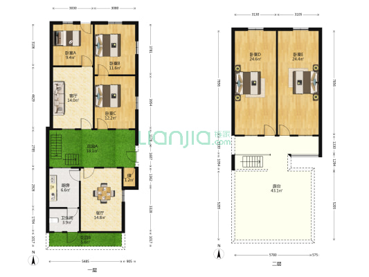 缸甏河头 5室2厅1卫 146平方