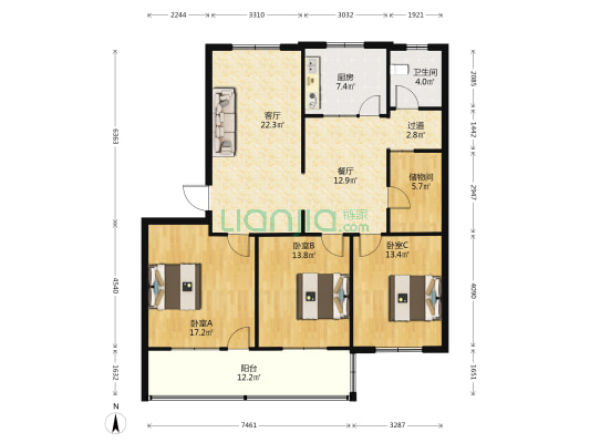 军干所家属院 3室2厅1卫 131平方