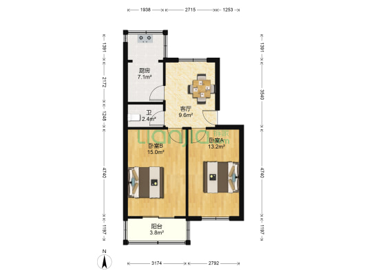 石辐小区 2室1厅1卫 66平方