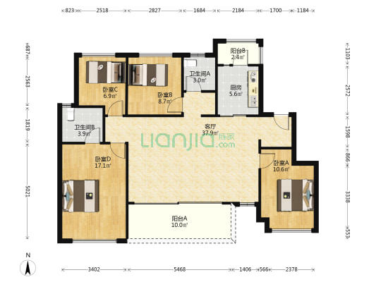 金融街融府 4室1厅2卫 126平方