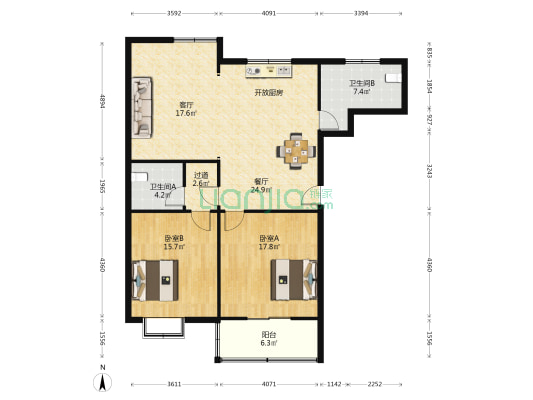 泓盛大厦 2室2厅2卫 120平方