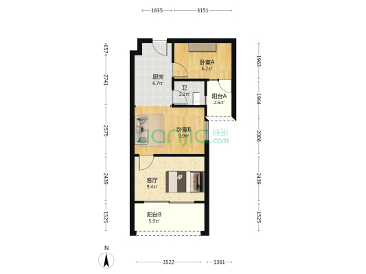 盈泰广场 2室1厅1卫 59平方