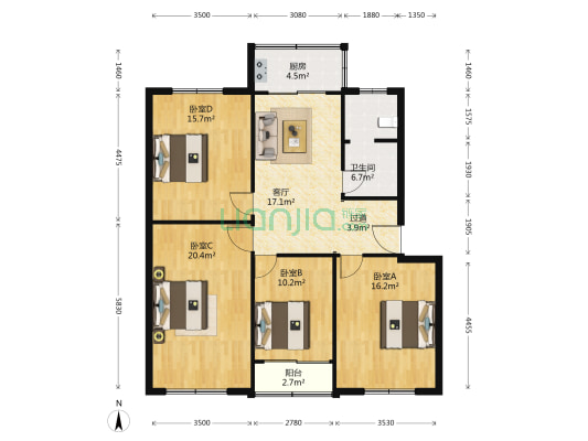 飞马雅居 4室1厅1卫 114平方