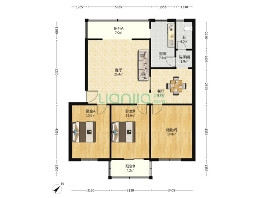 子华中街77号 2室2厅2卫 123平方