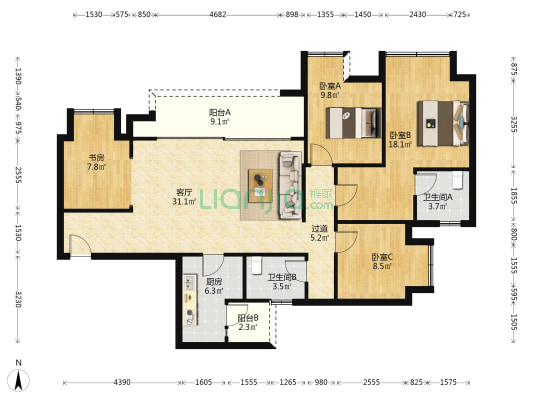 保利云璟香樾府 4室1厅2卫 122平方