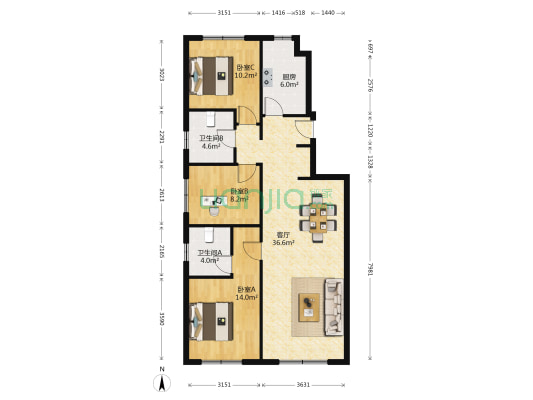 保利天禧四期 3室1厅2卫 122平方