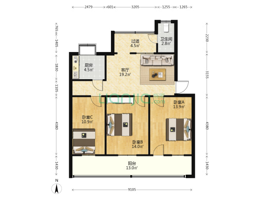 绿化所家属院 3室1厅1卫 96平方