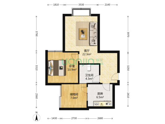 楠域丽景 1室1厅1卫 56平方