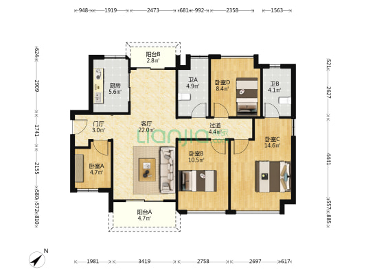 中梁星图 4室1厅2卫 111平方