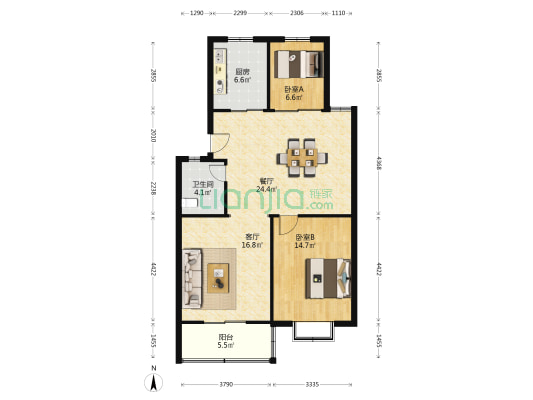 新园新村 2室2厅1卫 166平方