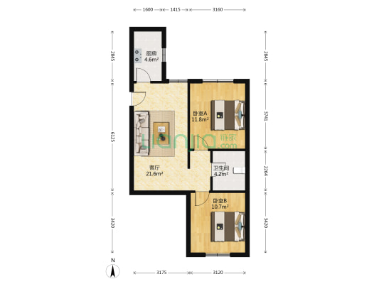 尚盈丽景东区 2室1厅1卫 76平方