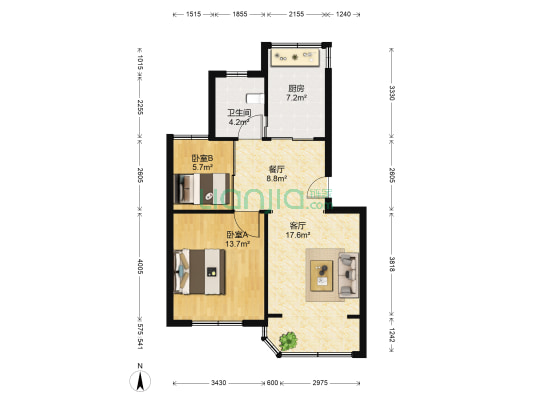 康乐花园(闵行) 2室2厅1卫 68平方