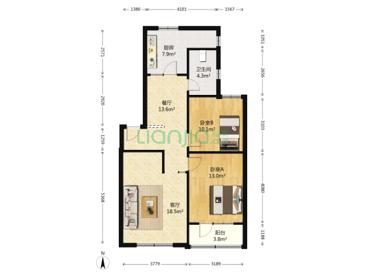 金家岭社区 2室2厅1卫 84平方