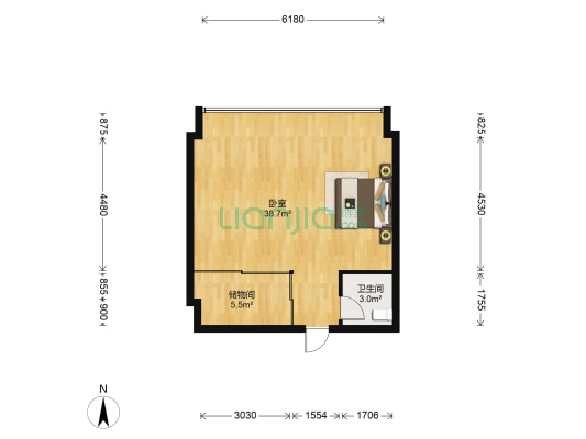 华晟现代城 1室0厅1卫 58平方